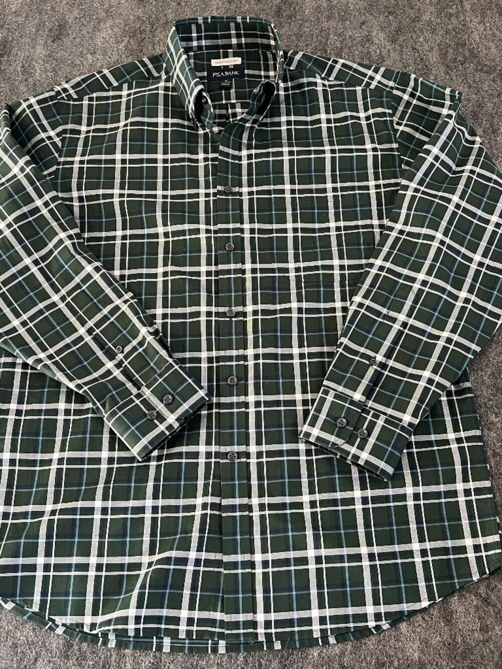Jos. A. Bank Mens Medium Traditional Fit Green Plaid Check‎ Long Sleeve Shirt